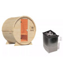 Sauna Tonneau 1 - 2 à 4 places bois massif 38 mm - poêle 9KW ctrl intégré - KARIBU
