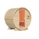 Sauna Tonneau 1 - 2 à 4 places bois massif 38 mm sans four - 4 paquets de bardeaux KARIBU