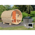 Sauna Tonneau 2 - 4 à 6 places bois massif 38 mm - poêle 9KW ctrl externe - KARIBU