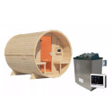 Sauna Tonneau 2 - 4 à 6 places bois massif 38 mm - poêle 9KW ctrl externe - KARIBU