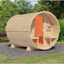 Sauna Tonneau 2 - 4 à 6 places bois massif 38 mm sans four - 4 paquets de bardeaux KARIBU
