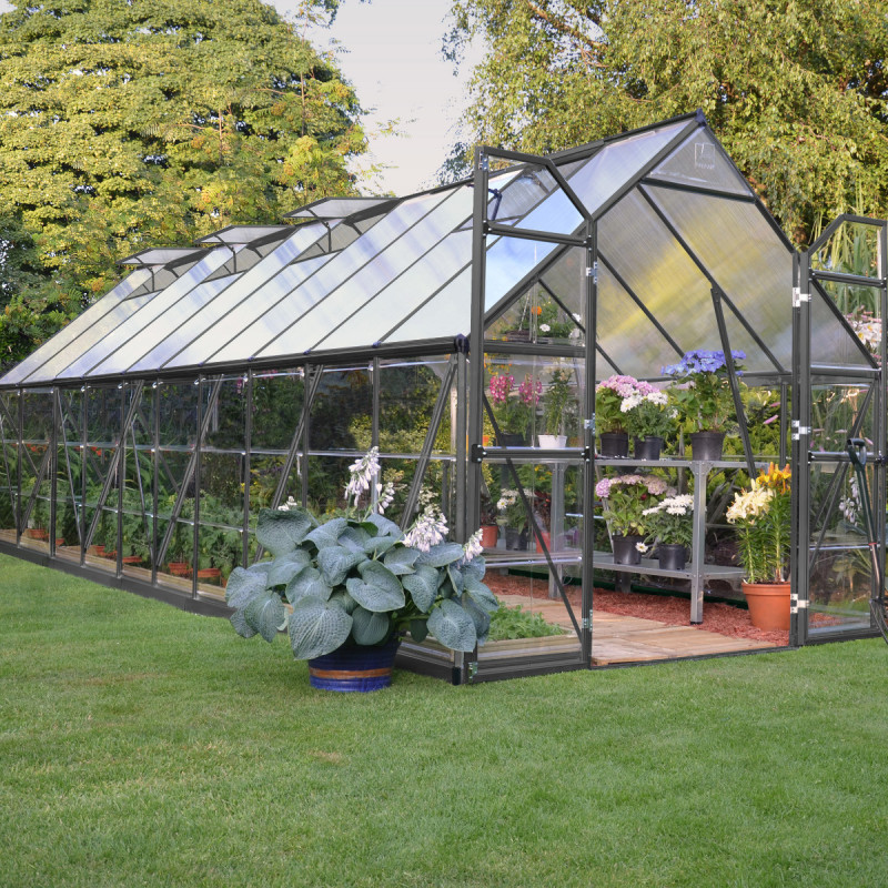 Serre Balance™ 14,64m² en aluminium gris anthracite et polycarbonate – Canopia by Palram