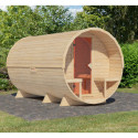 Sauna Tonneau 3 avec vestibule - 4 à 6 places bois massif 38 mm KARIBU