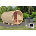 Sauna Tonneau 3 avec vestibule - 4 à 6 places bois massif 38 mm - poêle 9KW ctrl externe - KARIBU