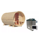 Sauna Tonneau 3 avec vestibule - 4 à 6 places bois massif 38 mm - poêle 9KW ctrl externe - KARIBU