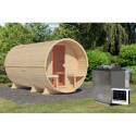 Sauna Tonneau 3 avec vestibule - 4 à 6 places bois massif 38 mm - poêle Easy Bio 9000W - KARIBU