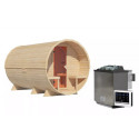 Sauna Tonneau 3 avec vestibule - 4 à 6 places bois massif 38 mm - poêle Easy Bio 9000W - KARIBU