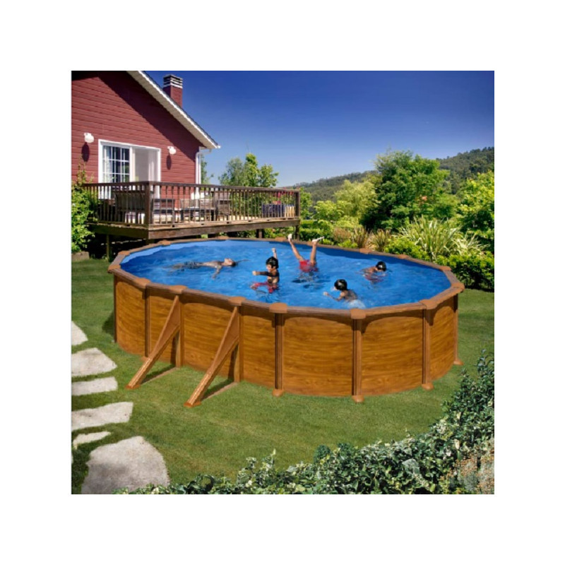 Piscine Sicilia ovale en acier imitation bois 527x327cm – Gré