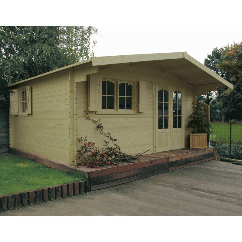 Abri de jardin 19,98m² en bois traité 40mm CHAMBERY + shingles rouges - SOLID