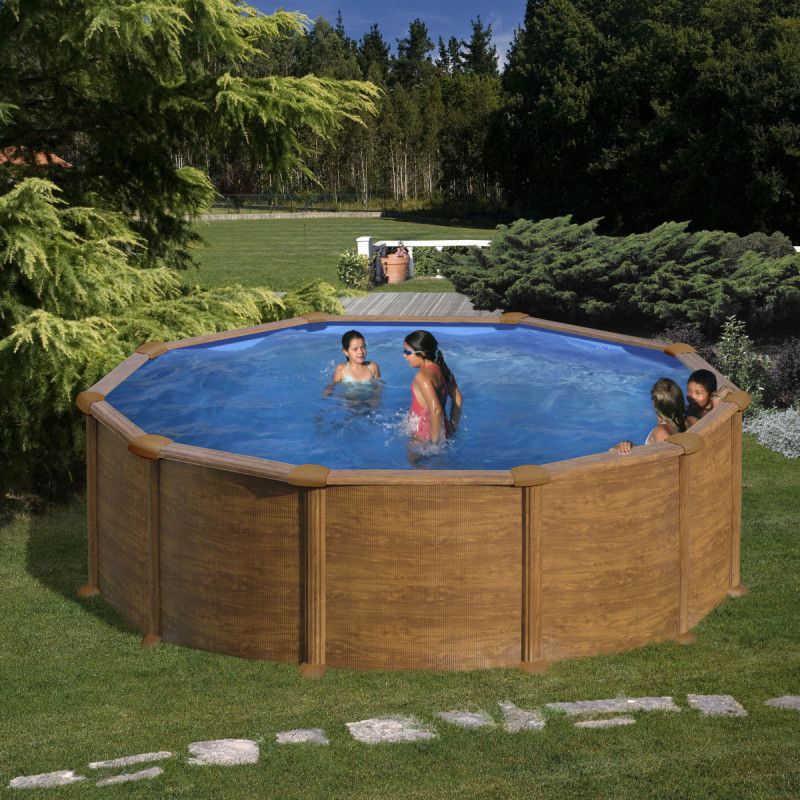 Piscine hors sol Mauritius ronde en acier imitation bois Ø370cm – Gré