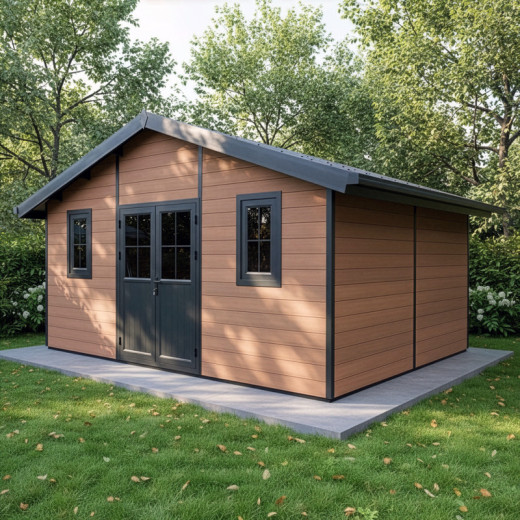 Abri de jardin en bois composite 28mm aspect bois 19,22m² PREMIUM - Woodlife Garden
