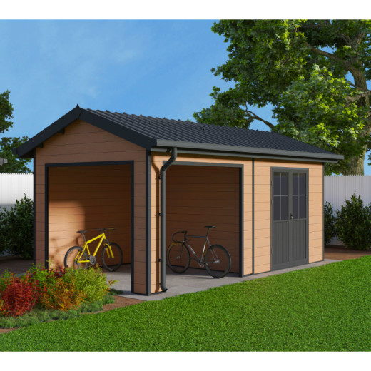 Abri de jardin + terrasse en bois composite 28mm aspect bois 15m² PREMIUM - Woodlife Garden