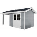 Abri de jardin + terrasse en bois composite 28mm gris clair 15m² PREMIUM - Woodlife Garden