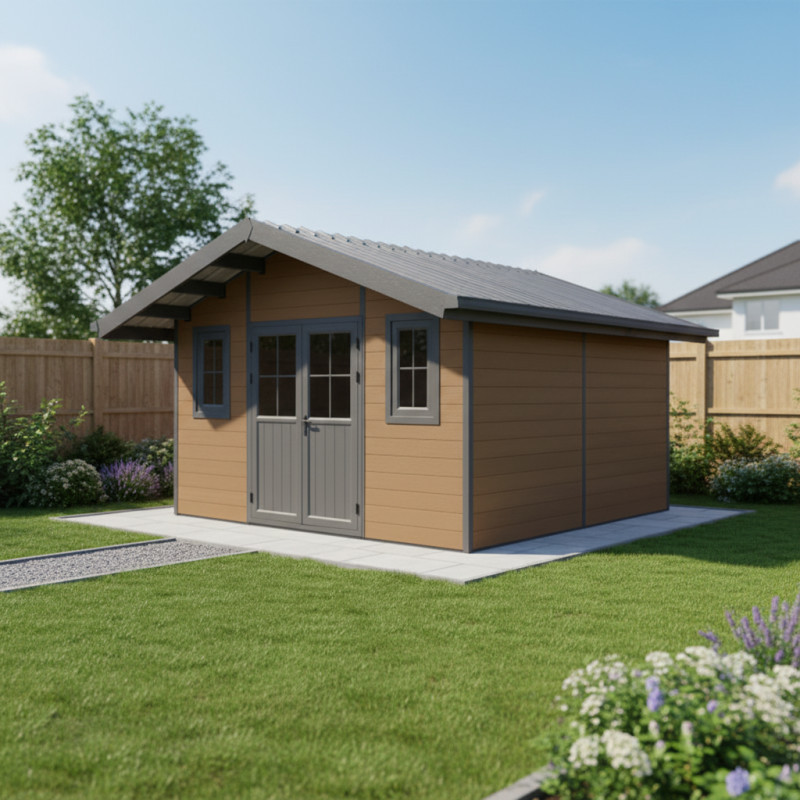 Abri de jardin en bois composite 28mm aspect bois 14,75m² PREMIUM - Woodlife Garden