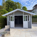 Abri de jardin en bois composite 28mm gris clair 14,75m² PREMIUM - Woodlife Garden