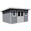 Abri de jardin en bois composite 28mm gris clair 12m² PREMIUM toit plat - Woodlife Garden