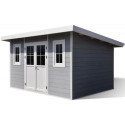 Abri de jardin en bois composite 28mm gris clair 12m² PREMIUM toit plat - Woodlife Garden