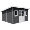 Abri de jardin en bois composite 28mm anthracite 14,90m² PREMIUM toit plat - Woodlife Garden