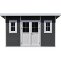 Abri de jardin en bois composite 28mm anthracite 14,90m² PREMIUM toit plat - Woodlife Garden