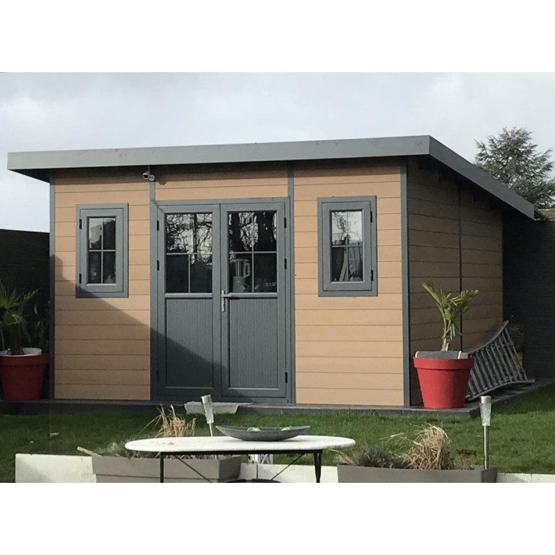 Abri de jardin en bois composite 28mm aspect bois 14,90m² PREMIUM toit plat - Woodlife Garden