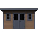 Abri de jardin en bois composite 28mm aspect bois 14,90m² PREMIUM toit plat - Woodlife Garden