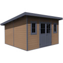 Abri de jardin en bois composite 28mm aspect bois 14,90m² PREMIUM toit plat - Woodlife Garden