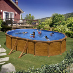 Piscine hors sol Mauritius ovale en acier imitation bois 527x327cm – Gré