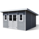 Abri de jardin en bois composite 28mm gris clair 14,90m² PREMIUM toit plat - Woodlife Garden