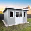Abri de jardin en bois composite 28mm gris clair 14,90m² PREMIUM toit plat - Woodlife Garden
