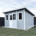 Abri de jardin en bois composite 28mm gris clair 14,90m² PREMIUM toit plat - Woodlife Garden