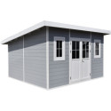Abri de jardin en bois composite 28mm gris clair 14,90m² PREMIUM toit plat - Woodlife Garden