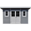 Abri de jardin en bois composite 28mm gris clair 14,90m² PREMIUM toit plat - Woodlife Garden