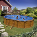 Piscine hors sol Mauritius ovale en acier imitation bois 634x399cm – Gré