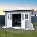 Abri de jardin en bois composite 28mm gris clair 14,90m² PREMIUM toit plat - Woodlife Garden