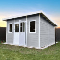 Abri de jardin en bois composite 28mm gris clair 14,90m² PREMIUM toit plat - Woodlife Garden