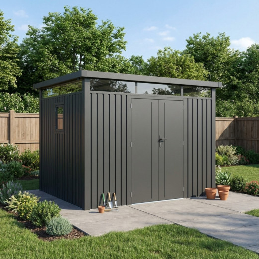 Abri de jardin en acier galvanisé Kosto gris foncé 6,76m² + kit d'ancrage - X-Métal