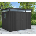 Abri de jardin en acier galvanisé Kosto gris foncé 6,76m² + kit d'ancrage - X-Métal