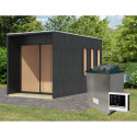 Sauna d'extérieur Miramar - noir avec vestibule - poêle 9KW ctrl externe - 3 à 6 places 73mm - KARIBU