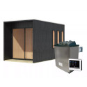 Sauna d'extérieur Miramar - noir avec vestibule - poêle 9KW ctrl externe - 3 à 6 places 73mm - KARIBU