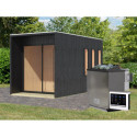 Sauna d'extérieur Miramar - noir avec vestibule - poêle Easy Bio 9000W - 3 à 6 places 73mm - KARIBU
