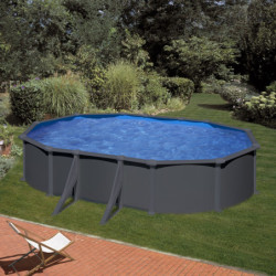 Piscine hors sol Juni ovale en acier gris anthracite 634x399cm – Gré