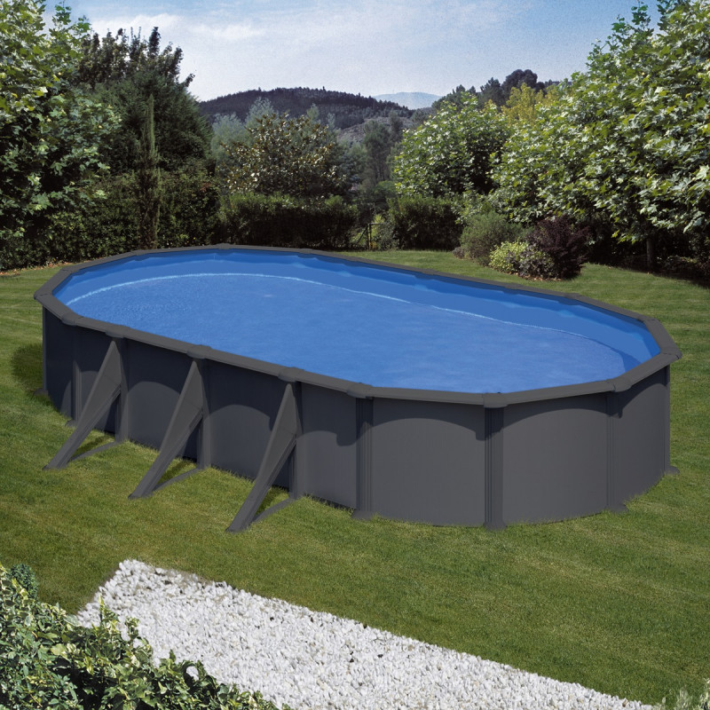 Piscine hors sol Juni ovale en acier gris anthracite 744x399cm – Gré
