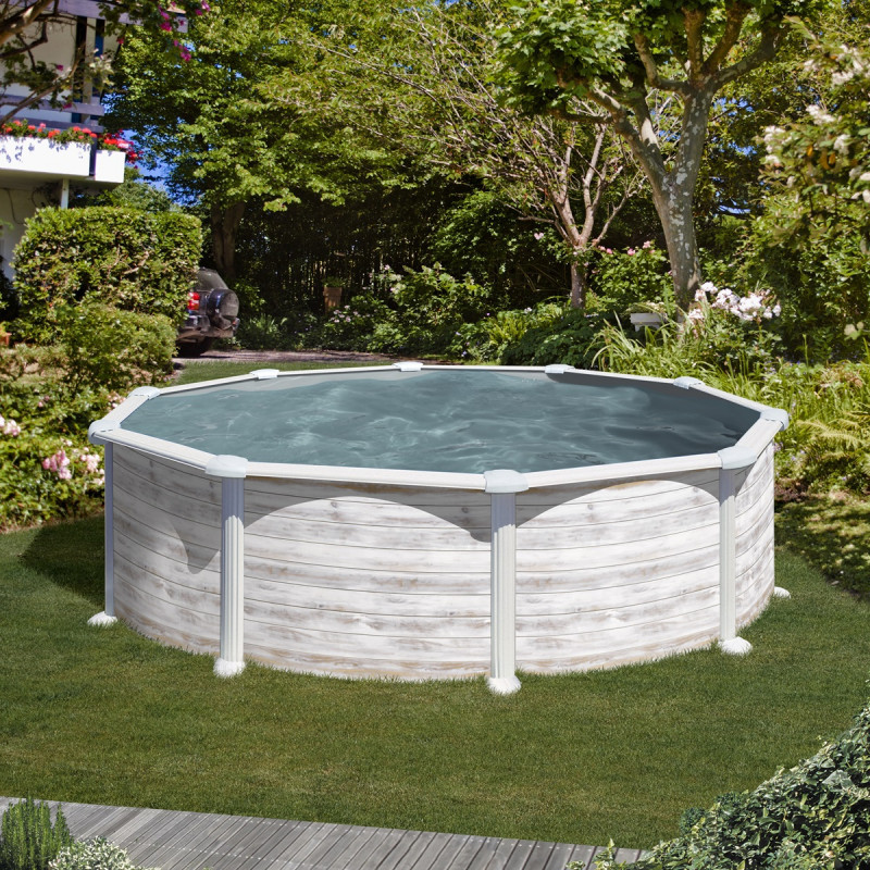 Piscine hors sol Groenland ronde en acier aspect nordique Ø370xH132cm – Gré