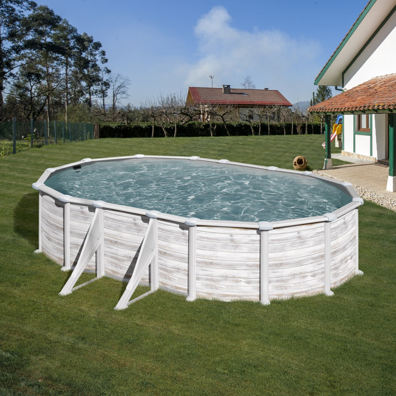 Piscine hors sol Groenland ovale en acier aspect nordique 527x327cm – Gré