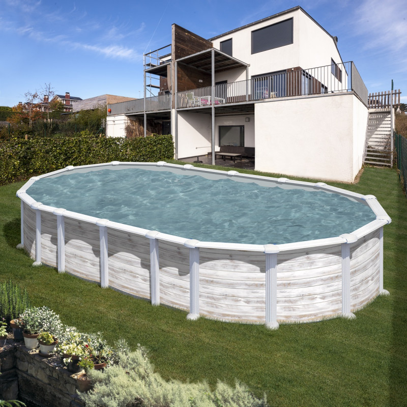 Piscine hors sol Islande ovale en acier aspect nordique 744x399cm – Gré