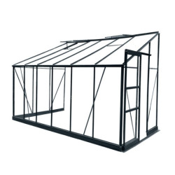 Serre adossée Prima 7,22m² en aluminium anthracite et verre trempé 4mm - Green Protect