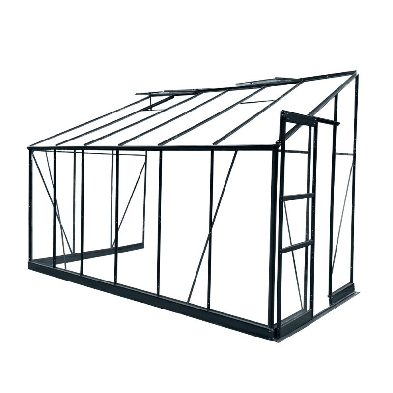 Serre adossée Prima 7,22m² en aluminium anthracite et verre trempé 4mm - Green Protect