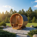 Sauna d'extérieur Tonneau en bois thermo-traité 4 à 6 places + poêle 9KW + shingles inclus - SNÖ