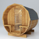 Sauna d'extérieur Tonneau en bois thermo-traité 4 à 6 places + poêle 9KW + shingles inclus - SNÖ