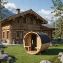 Sauna d'extérieur Tonneau en bois thermo-traité 4 à 6 places + poêle 9KW + shingles inclus - SNÖ